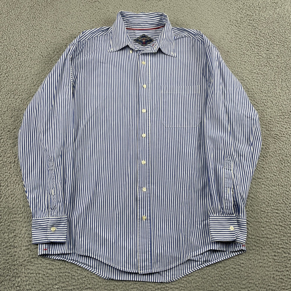 Bills Khakis Button Down Shirt Mens L Blue White Striped Long Sleeve Cotton